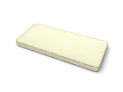 Custom bench pad shown in Sunbrella Natural fabric with welt type trimming in Sunbrella Aura Honey
