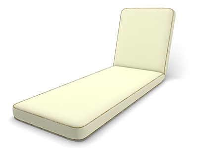 Sunbrella Natural chaise cushion custom made with Aura Honey welt from Sunbrella