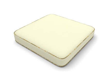 Custom ottoman cushion in Sunbrella Natural fabric with Sunbrella Aura Honey trimming