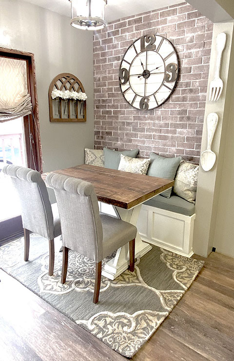 Custom bench seat cushion with matching pillows