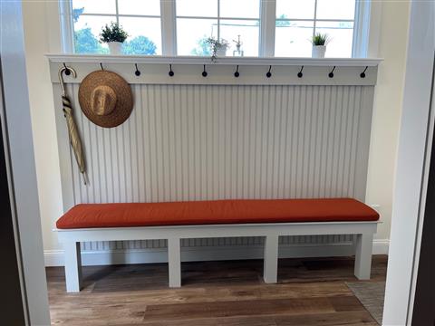 Our new mudroom addition with our great new cushion from you!