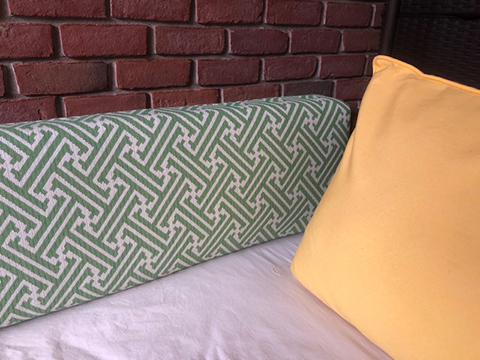 Close up of Meander Shamrock custom cushion