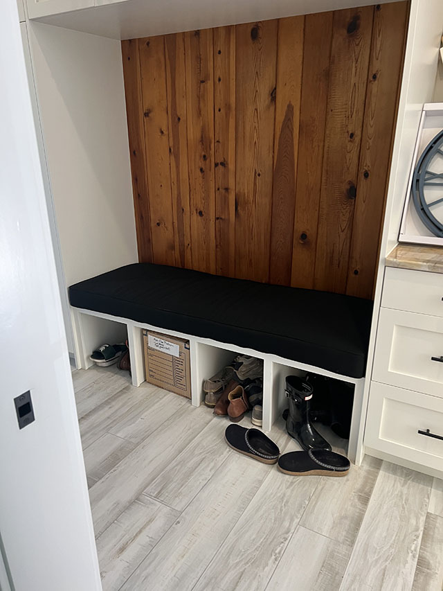 Custom Bench Cushion - Square Corners
DIMENSIONS- 65.5 Wide x 24 Deep x 4 Thick
STRUCTURE-nBoxed Edge
FABRIC-Sunbrella Black (5408-0000)
TRIMMING-D-ouble Welt- Black (5408-0000)
FILLING-Polyurethane Foam with Fiber Batting
TIES- No ties