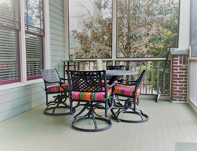 Seat cushions in boxed construction 2 ties at back corners.