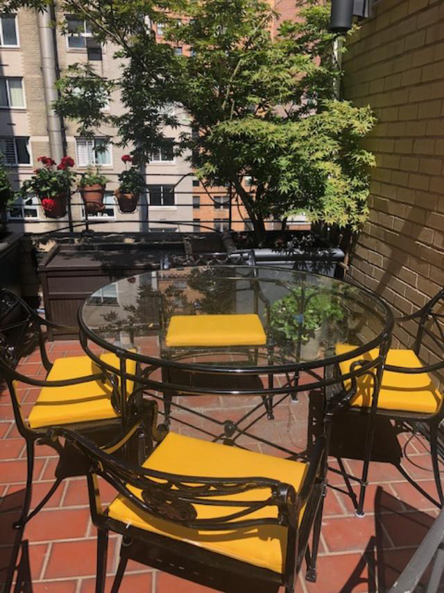 Seat cushions made in waterfall construction with Sunbrella Sunflower Yellow fabric.