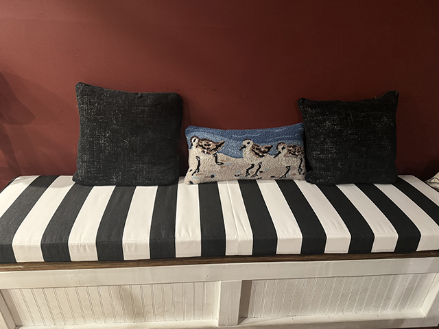 1 bench cushion in boxed construction with square corners, with Sunbrella Cabana Classic 75 x 28 x 3