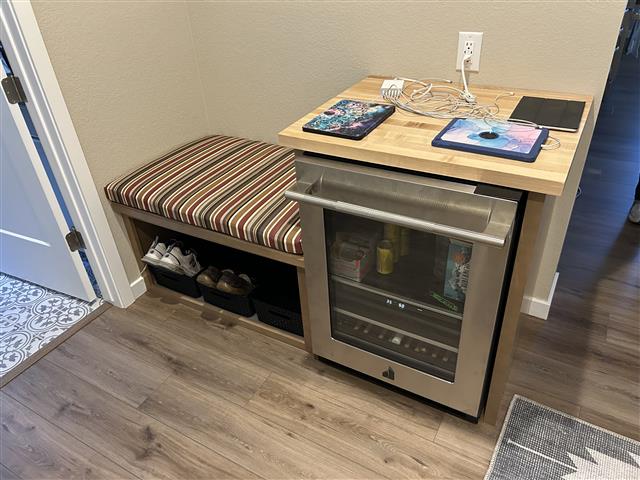 Bench cushion made in boxed construction with Sunbrella Brannon Redwood fabric with 2″ thickness