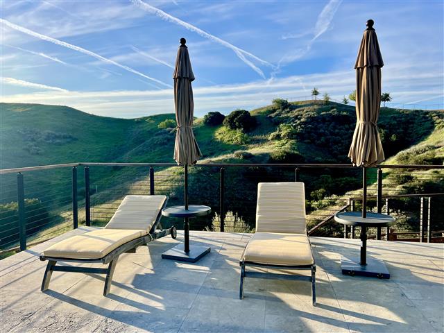 2 custom chaise cushions - plain with square corners - set in waterfall edge construction 2 inches thick with Sunbrella Del Mar fabric and ties at hinge only