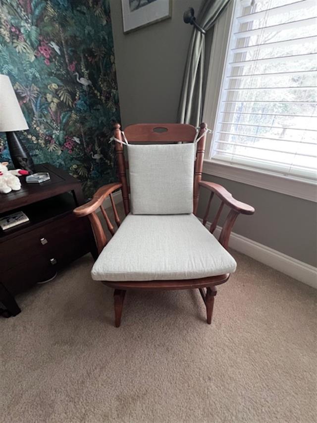 1 custom trapezoid seat cushion set in boxed construction with Sunbrella Marvel Sage fabric, polyurethane foam with fiber batting, no ties

1 custom back pad square corners set in waterfall construction with Sunbrella Marvel Sage fabric, polyester fiber, 2 ties at top corners