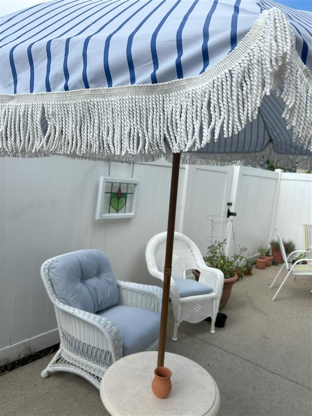 2 custom seat cushions - slightly rounded back corners - set in waterfall construction with Sunbrella Solo Ocean, polyester fiber, no ties