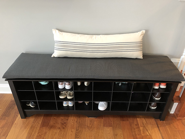 Waterfall Bench Cushion with Sunbrella Coal Fabric.