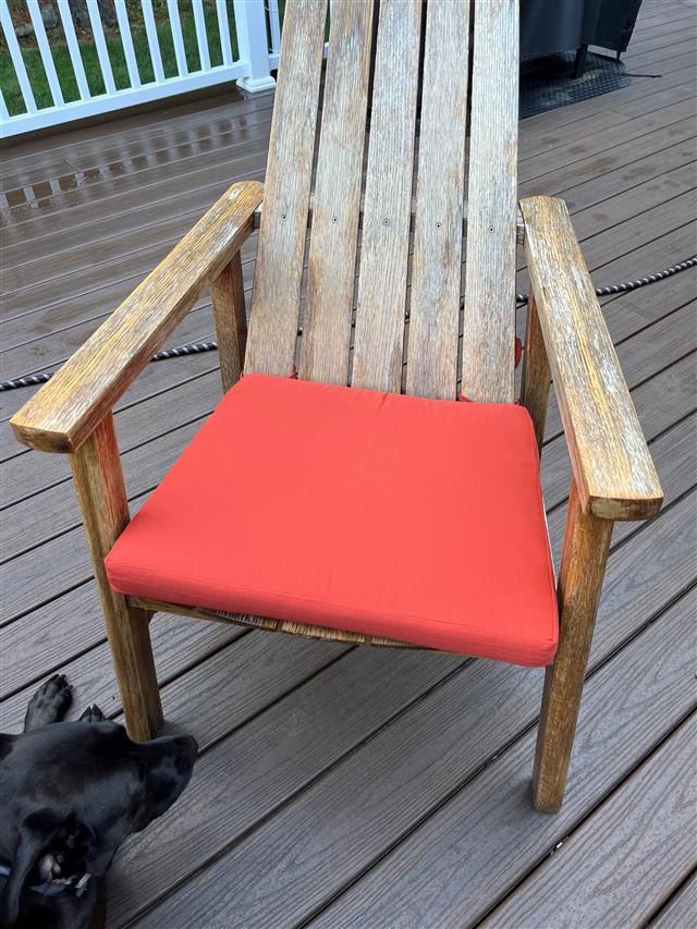 4 custom seat cushions - trapezoid - set in boxed construction with Sunbrella Terracotta fabric, reticulated foam with fiber batting, 2 ties at back corners