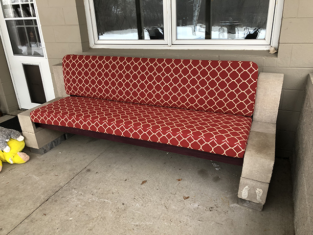 Back and Seat Bench made in boxed construction in Sunbrella Accord Crimson.