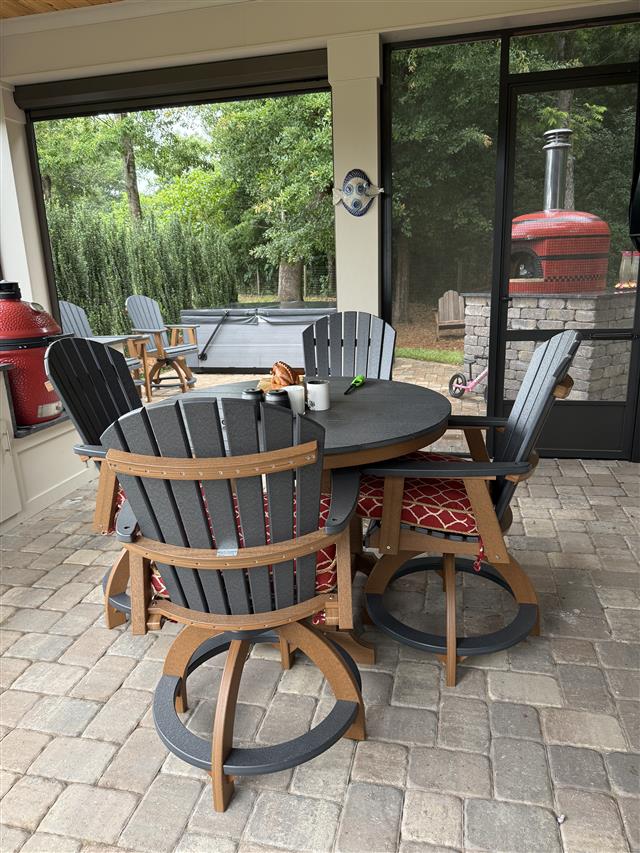Custom seat cushions - rounded back corners - slightly rounded back corners set in boxed construction with Sunbrella Accord Crimson fabric and Double Twist Cord Brass trimming, polyurethane foam with fiber batting, 2 ties at back corners