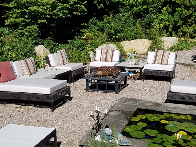 Deep seating Chair and Chaise cushions in boxed construction.