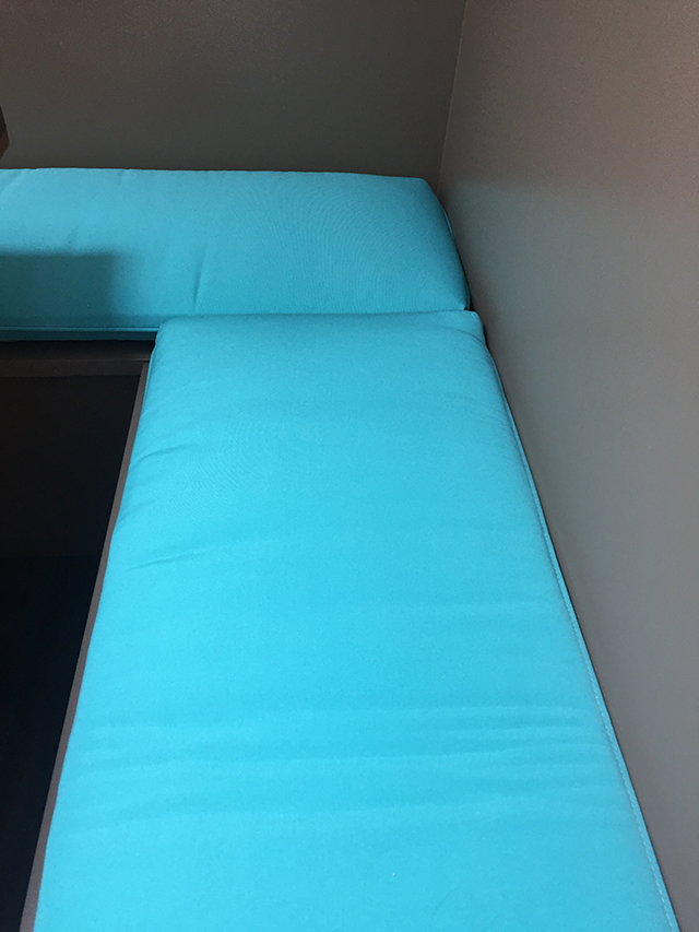 2 waterfall bench cushions in Aruba fabric