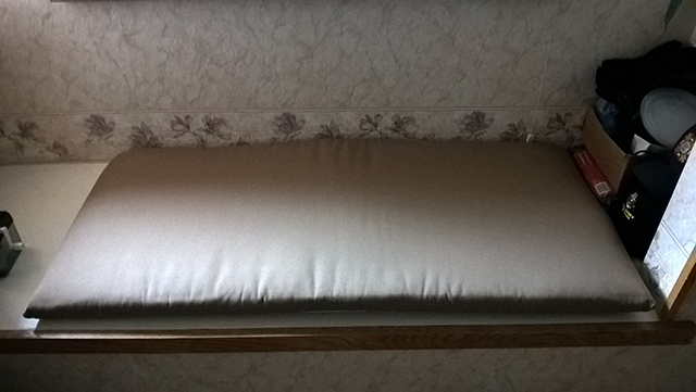 Bench cushion made in waterfall construction with Sunbrella Camel fabric